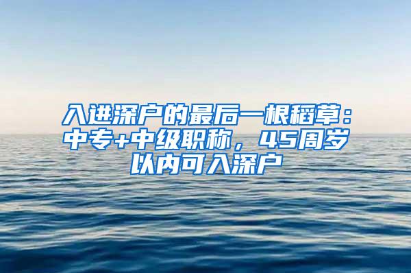 入进深户的最后一根稻草：中专+中级职称，45周岁以内可入深户