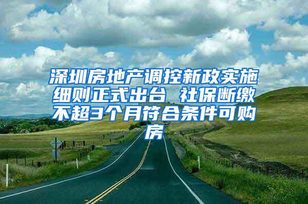 深圳房地产调控新政实施细则正式出台 社保断缴不超3个月符合条件可购房