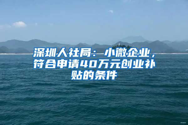 深圳人社局：小微企业，符合申请40万元创业补贴的条件