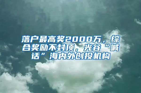 落户最高奖2000万，综合奖励不封顶，光谷“喊话”海内外创投机构