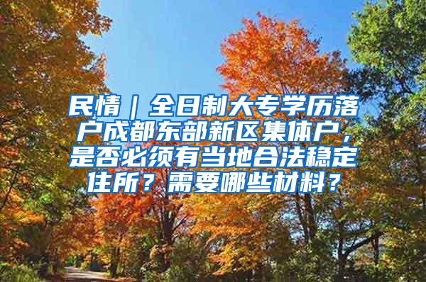 民情｜全日制大专学历落户成都东部新区集体户，是否必须有当地合法稳定住所？需要哪些材料？