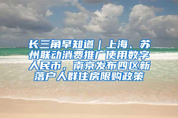 长三角早知道｜上海、苏州联动消费推广使用数字人民币，南京发布四区新落户人群住房限购政策