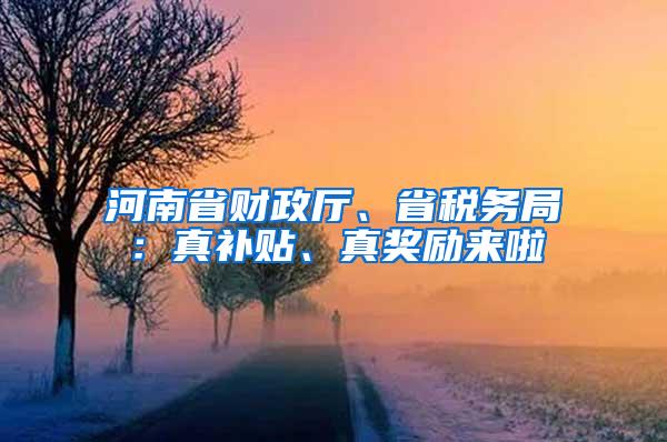 河南省财政厅、省税务局：真补贴、真奖励来啦