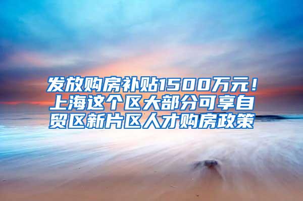 发放购房补贴1500万元！上海这个区大部分可享自贸区新片区人才购房政策