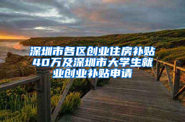 深圳市各区创业住房补贴40万及深圳市大学生就业创业补贴申请