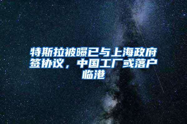 特斯拉被曝已与上海政府签协议，中国工厂或落户临港