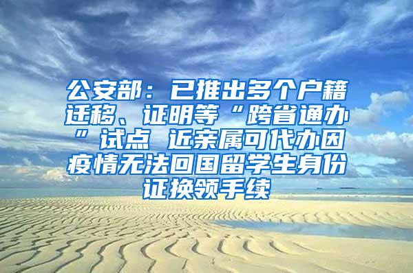 公安部：已推出多个户籍迁移、证明等“跨省通办”试点 近亲属可代办因疫情无法回国留学生身份证换领手续