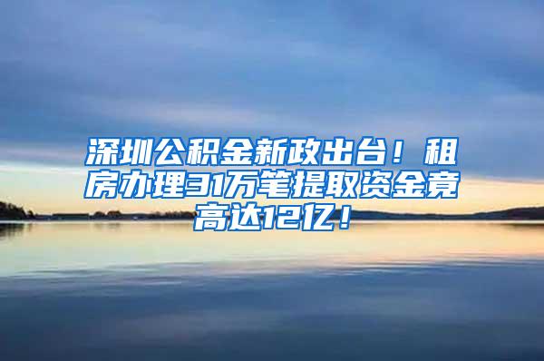 深圳公积金新政出台！租房办理31万笔提取资金竟高达12亿！