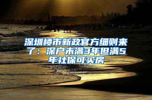 深圳楼市新政官方细则来了：深户未满3年但满5年社保可买房