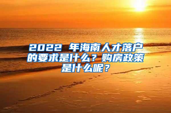 2022 年海南人才落户的要求是什么？购房政策是什么呢？