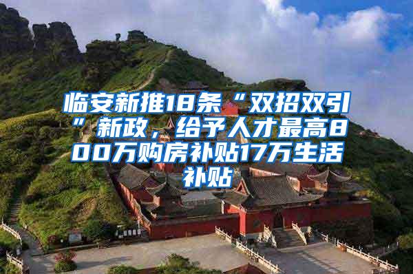 临安新推18条“双招双引”新政，给予人才最高800万购房补贴17万生活补贴