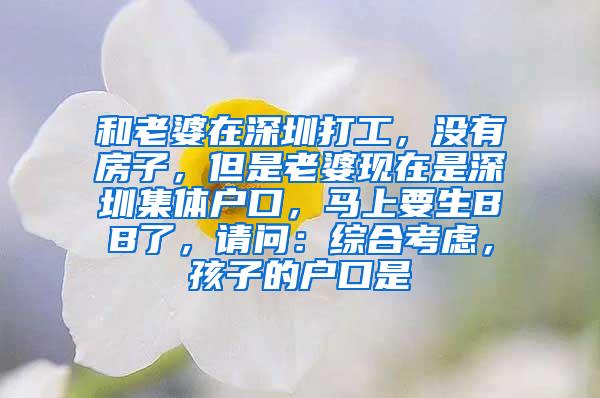 和老婆在深圳打工，没有房子，但是老婆现在是深圳集体户口，马上要生BB了，请问：综合考虑，孩子的户口是