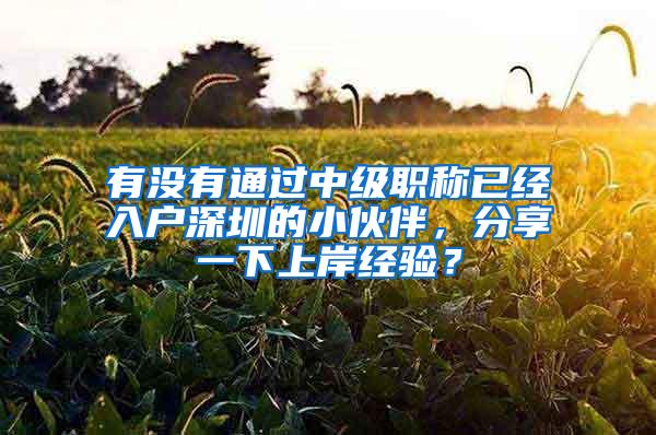 有没有通过中级职称已经入户深圳的小伙伴，分享一下上岸经验？