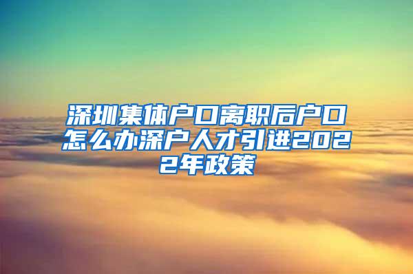 深圳集体户口离职后户口怎么办深户人才引进2022年政策