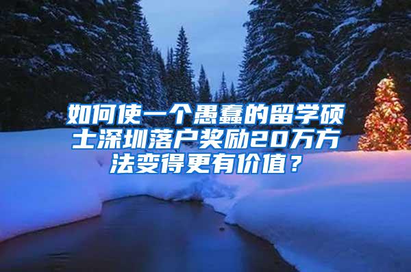 如何使一个愚蠢的留学硕士深圳落户奖励20万方法变得更有价值？