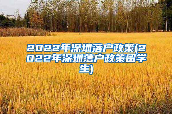 2022年深圳落户政策(2022年深圳落户政策留学生)