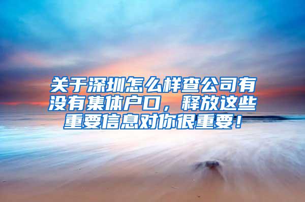 关于深圳怎么样查公司有没有集体户口，释放这些重要信息对你很重要！