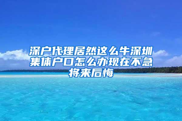 深户代理居然这么牛深圳集体户口怎么办现在不急将来后悔