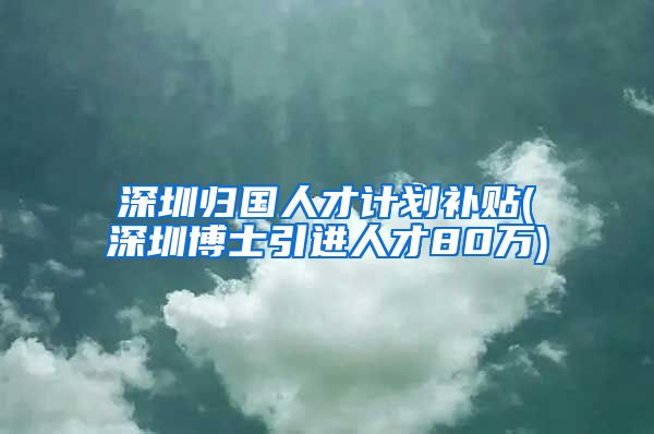 深圳归国人才计划补贴(深圳博士引进人才80万)