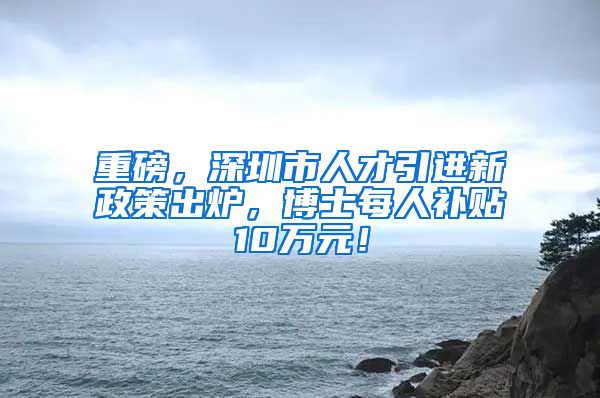 重磅，深圳市人才引进新政策出炉，博士每人补贴10万元！