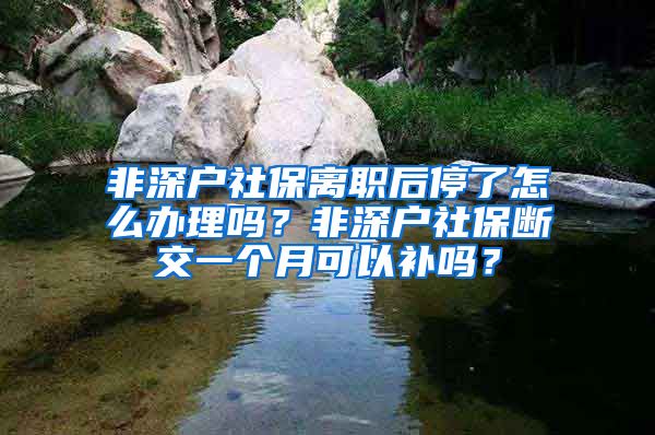 非深户社保离职后停了怎么办理吗？非深户社保断交一个月可以补吗？