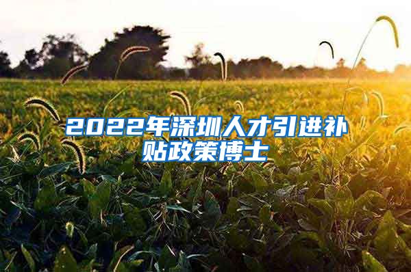 2022年深圳人才引进补贴政策博士