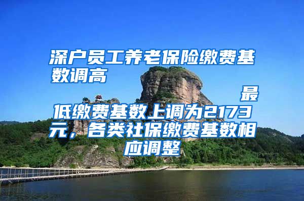 深户员工养老保险缴费基数调高                            最低缴费基数上调为2173元，各类社保缴费基数相应调整