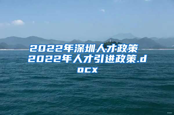 2022年深圳人才政策 2022年人才引进政策.docx