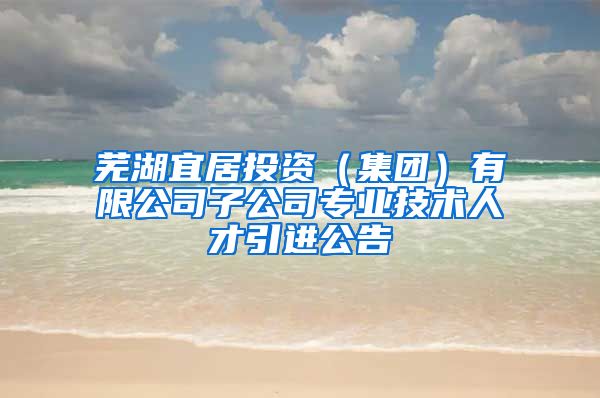 芜湖宜居投资（集团）有限公司子公司专业技术人才引进公告