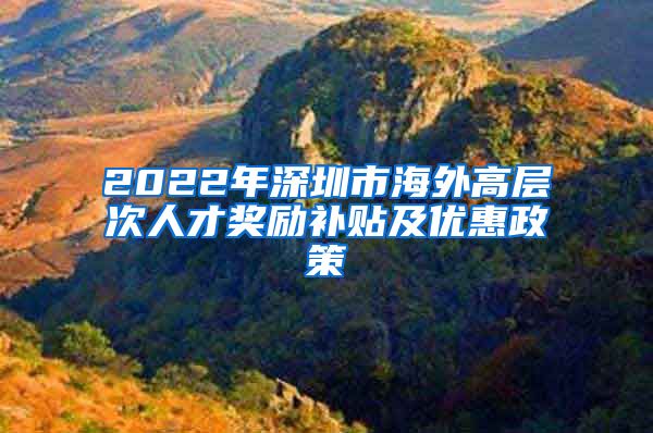 2022年深圳市海外高层次人才奖励补贴及优惠政策