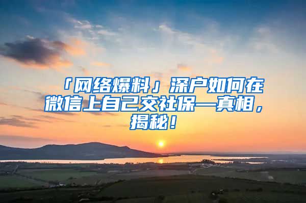 「网络爆料」深户如何在微信上自己交社保—真相，揭秘！