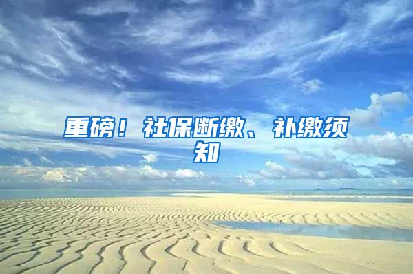 重磅！社保断缴、补缴须知