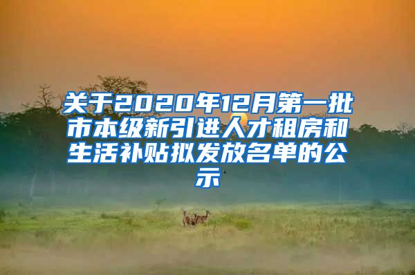 关于2020年12月第一批市本级新引进人才租房和生活补贴拟发放名单的公示