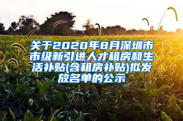 关于2020年8月深圳市市级新引进人才租房和生活补贴(含租房补贴)拟发放名单的公示