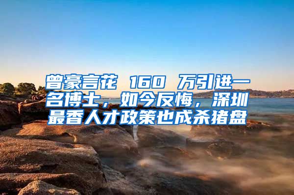 曾豪言花 160 万引进一名博士，如今反悔，深圳最香人才政策也成杀猪盘