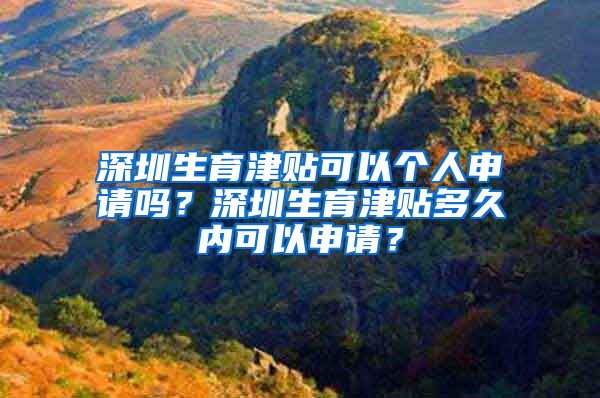 深圳生育津贴可以个人申请吗？深圳生育津贴多久内可以申请？