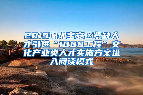 2019深圳宝安区紧缺人才引进“1000工程”文化产业类人才实施方案进入阅读模式