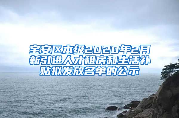 宝安区本级2020年2月新引进人才租房和生活补贴拟发放名单的公示