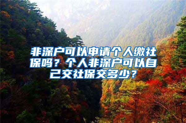 非深户可以申请个人缴社保吗？个人非深户可以自己交社保交多少？