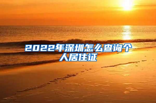 2022年深圳怎么查询个人居住证