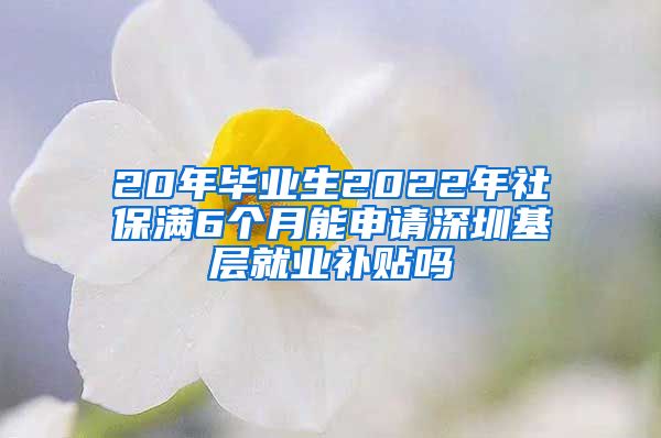 20年毕业生2022年社保满6个月能申请深圳基层就业补贴吗