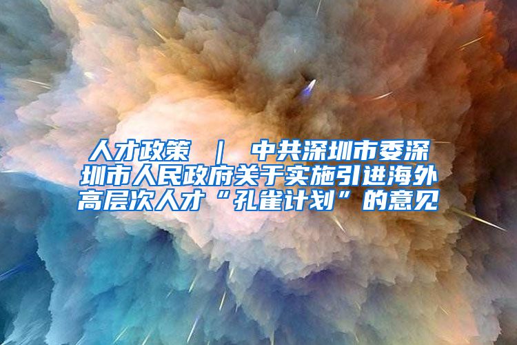 人才政策 ｜ 中共深圳市委深圳市人民政府关于实施引进海外高层次人才“孔雀计划”的意见