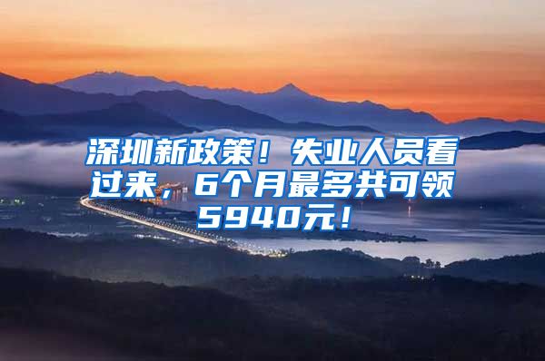 深圳新政策！失业人员看过来，6个月最多共可领5940元！