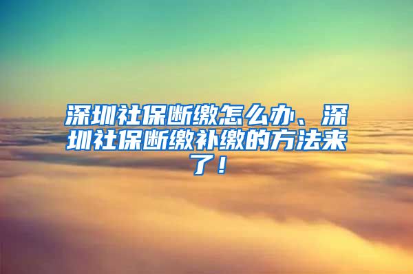 深圳社保断缴怎么办、深圳社保断缴补缴的方法来了！