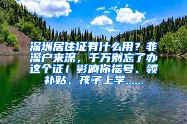 深圳居住证有什么用？非深户来深，千万别忘了办这个证！影响你摇号、领补贴、孩子上学......