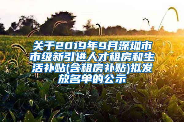 关于2019年9月深圳市市级新引进人才租房和生活补贴(含租房补贴)拟发放名单的公示