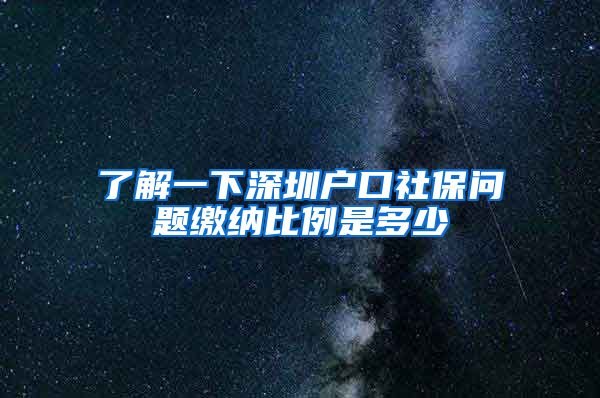 了解一下深圳户口社保问题缴纳比例是多少