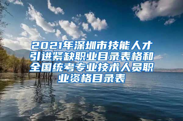 2021年深圳市技能人才引进紧缺职业目录表格和全国统考专业技术人员职业资格目录表