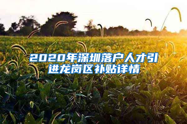 2020年深圳落户人才引进龙岗区补贴详情