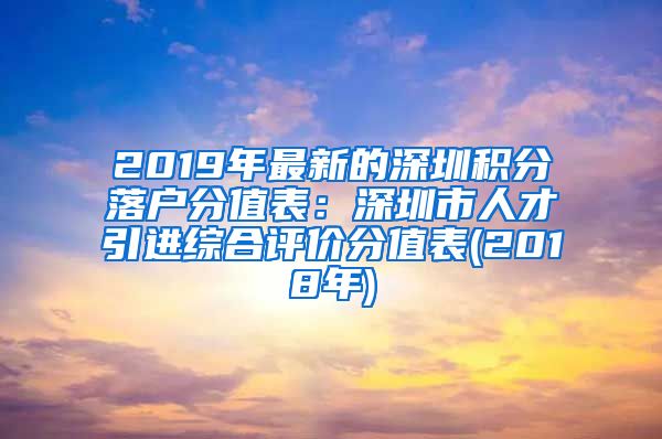 2019年最新的深圳积分落户分值表：深圳市人才引进综合评价分值表(2018年)